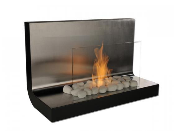 Ethanol Wandkamin Curve Edelstahlgehäuse mit feuerfestem Glasschutz